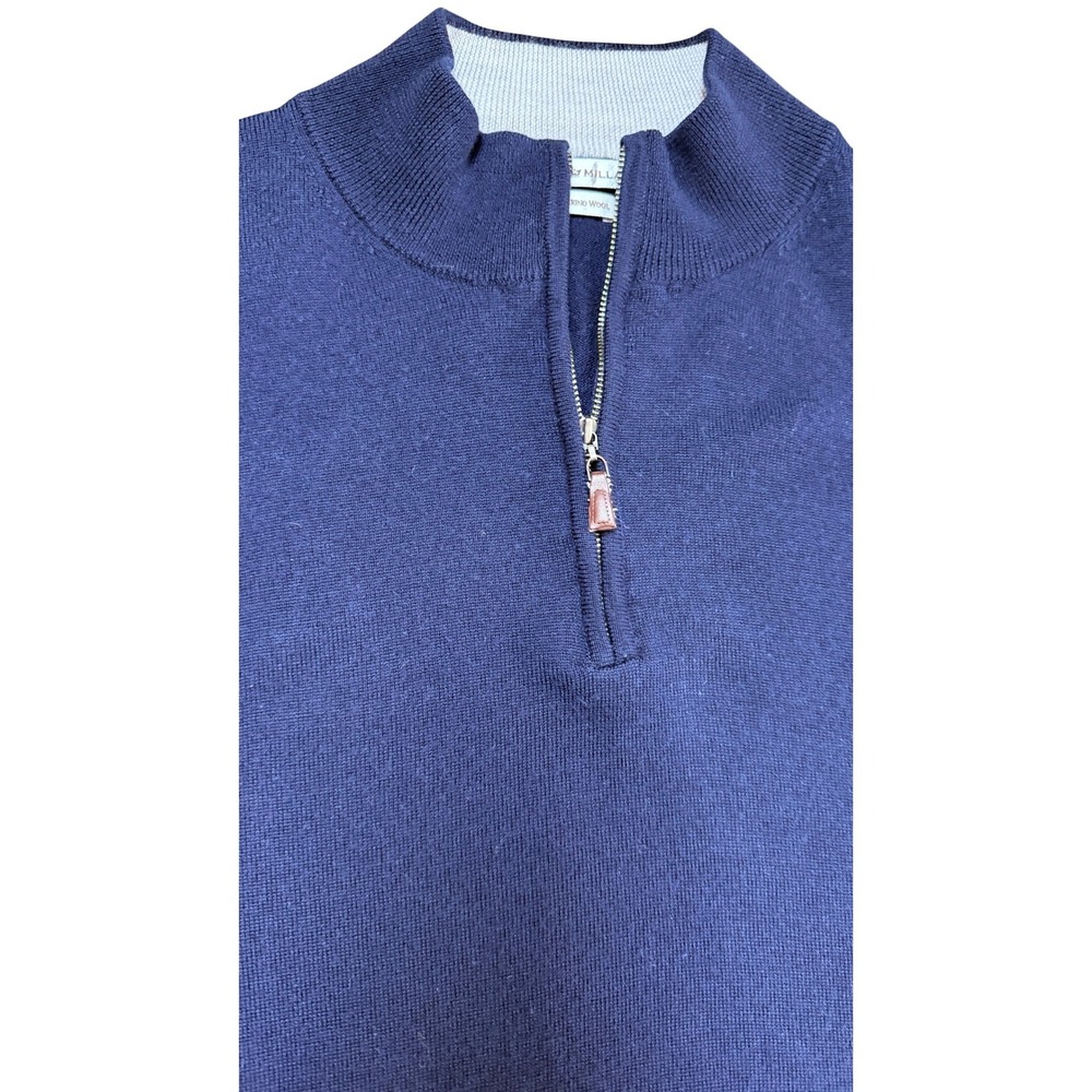 Peter Millar Mens XL Navy Blue 100% Merino Wool Quarter Zip Sweater Pullover